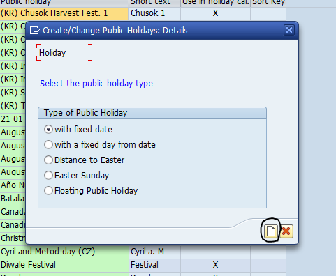 Public holiday selection interface screenshot