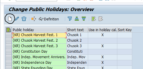 Public holiday overview in software